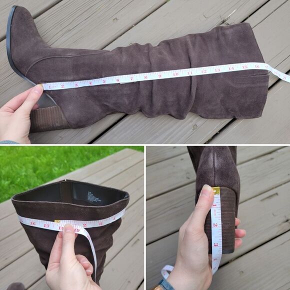 Splendid Chocolate Brown Suede Leather Square Toe Chunky Heel Slouchy Tall Boots - Picture 7 of 8